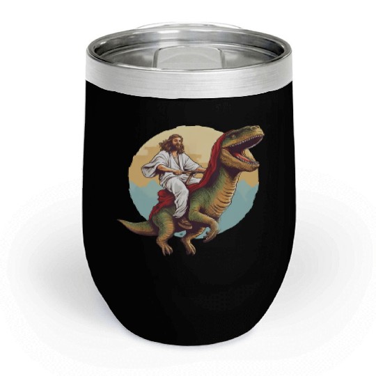 Jesus Riding a Dinosaur Meme Dino Lover Chill Wine Tumblers