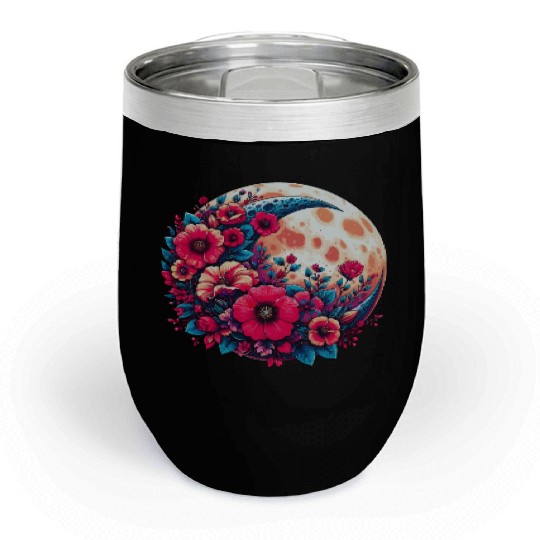 Floral Moon - Crescent Moon Wildflower Botanical Chill Wine Tumblers