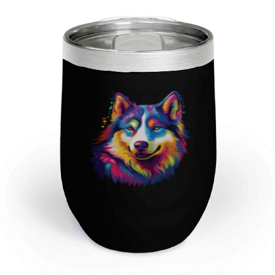 Watercolor Colorful Siberian Husky Chill Wine Tumblers