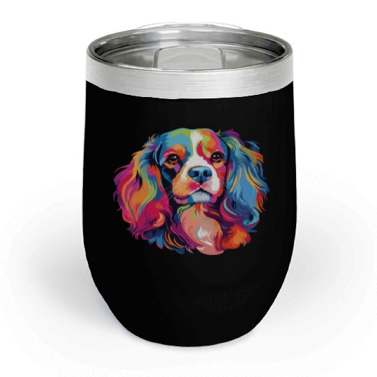 Watercolor Colorful Cavalier King Charles Spaniel Chill Wine Tumblers