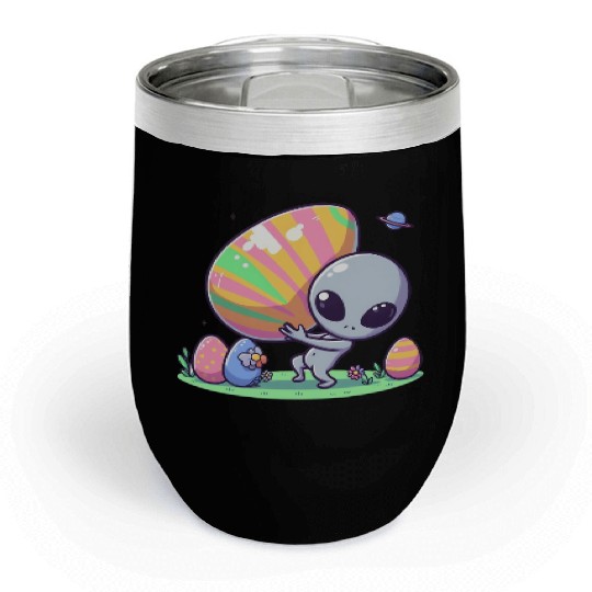 Alien with huge easter egg Chill Wine Tumblers
