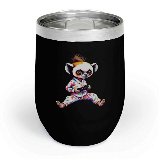 Young Sifaka Wearing Pajamas Retro Video Game Chill Wine Tumblers