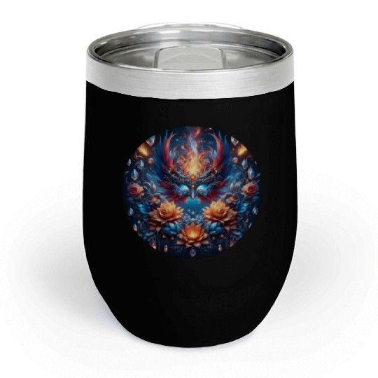 Phoenix Rebirth in Cosmic Bloom Chill Wine Tumblers
