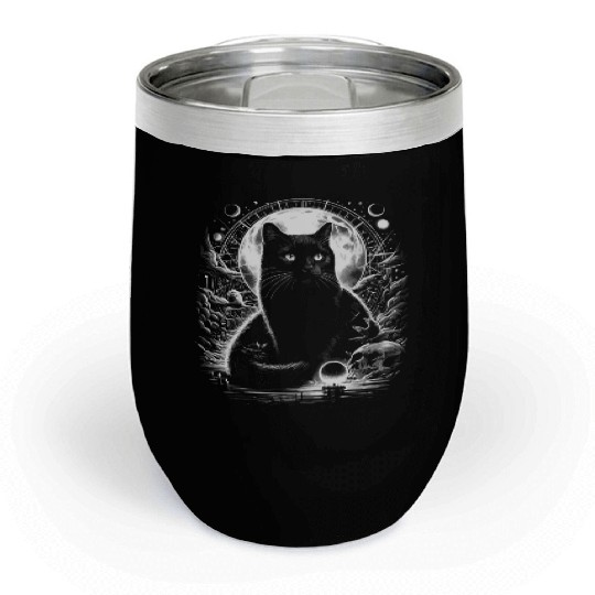 Scary Horror Black Cat Chill Wine Tumblers