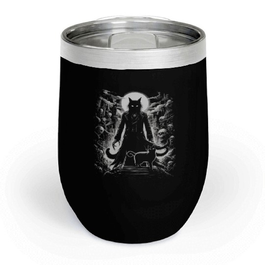 scary horror black cat Chill Wine Tumblers