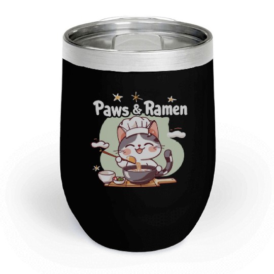 Paws and Ramen Funny Cats Animal Sayings Chill Wine Tumblers