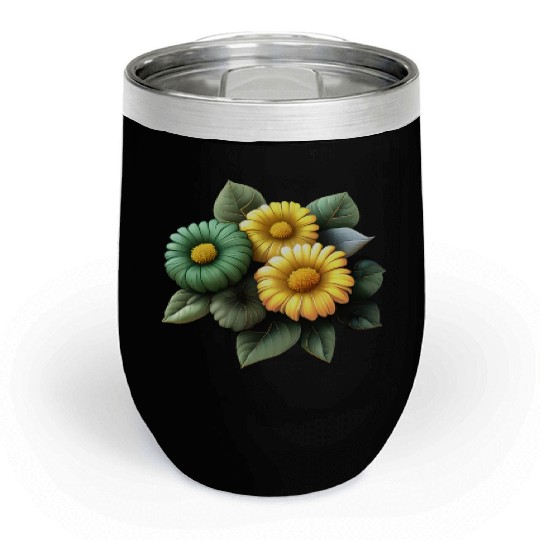 Flowers Floral Design Verdant Green and Yellow Chill Wine Tumblers