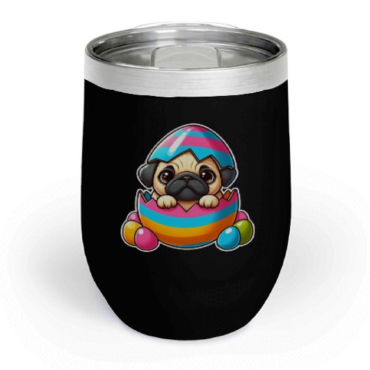 Easter pug hatches from colorful Easter eggs Chill Wine Tumblers