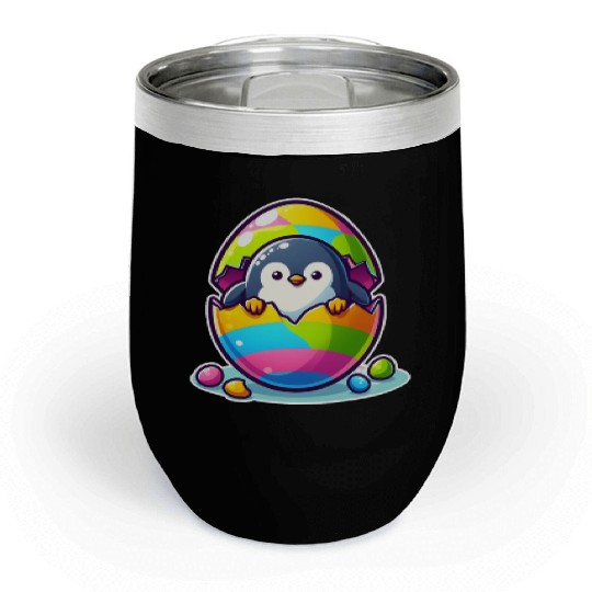 Penguin hatches from colorful Easter egg Chill Wine Tumblers