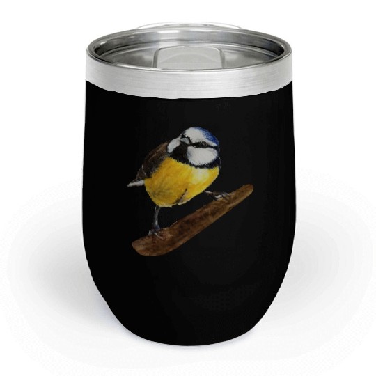 Blue tit titmouse hand painted watercolor. Chill Wine Tumblers