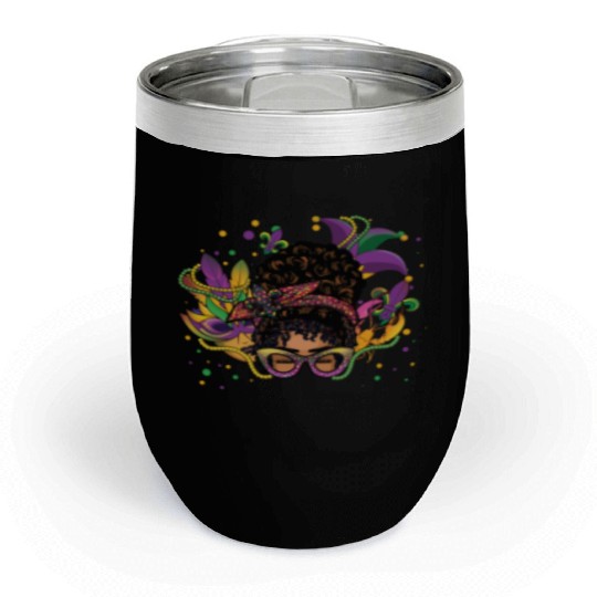 Afro Messy Bun Beads Festival Parade Mardi Gras Chill Wine Tumblers