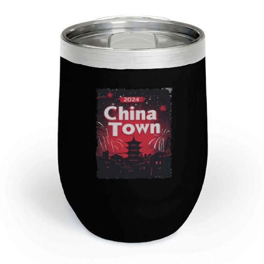 ChinaTown Ignites: Synthwave Red & Black Shiluette Chill Wine Tumblers
