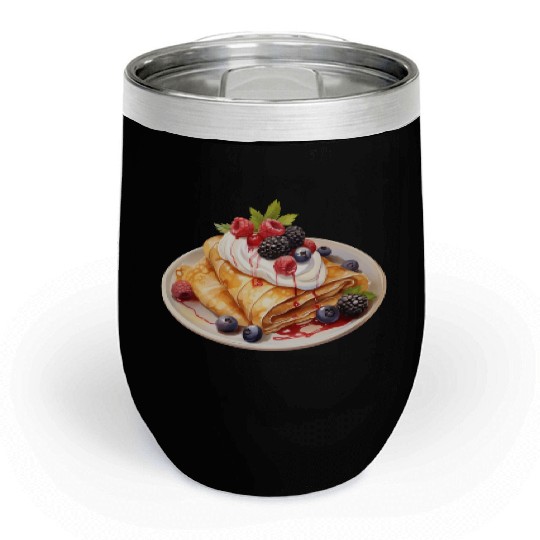 Dessert Crêpe Topped With Wild Berries And Cream Chill Wine Tumblers