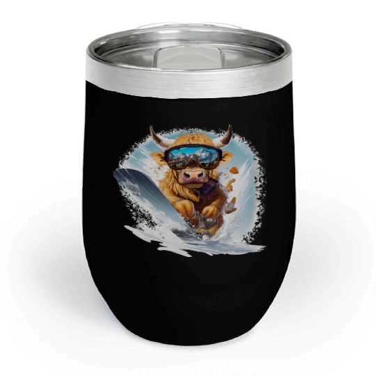 Winter sports, Highland Cow Snowboarding Chill Wine Tumblers