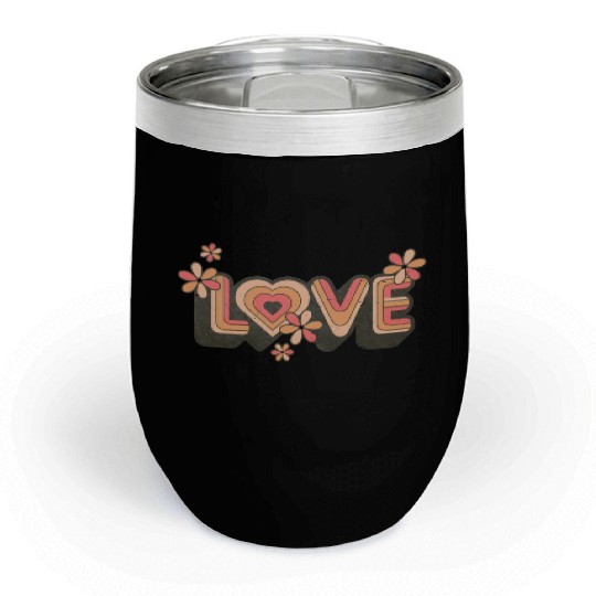 1960s Retro Hippie Floral Love Design Chill Wine Tumblers