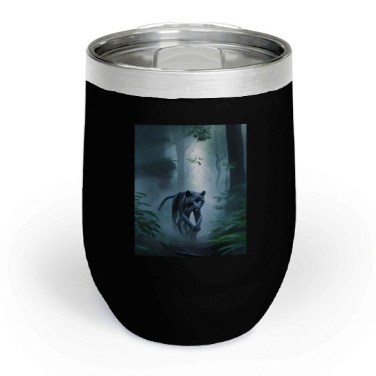 "Mystical Panther Encounter: Forest Stroll in Mist Chill Wine Tumblers