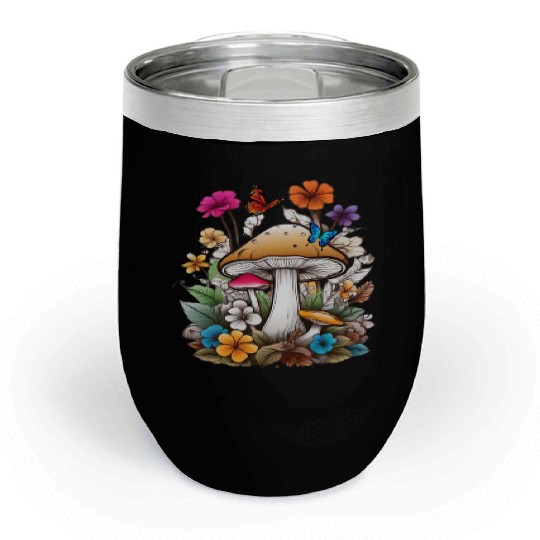 forest of mushrooms and flowers,funny mushrooms Chill Wine Tumblers