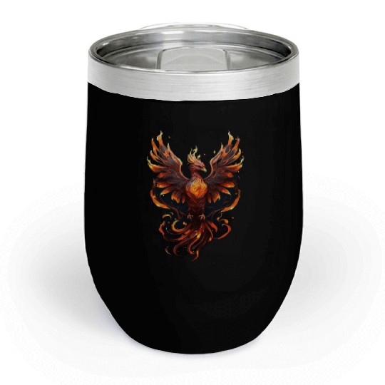 Fiery Phoenix Tattoo Design - Flight of Rebirth Chill Wine Tumblers