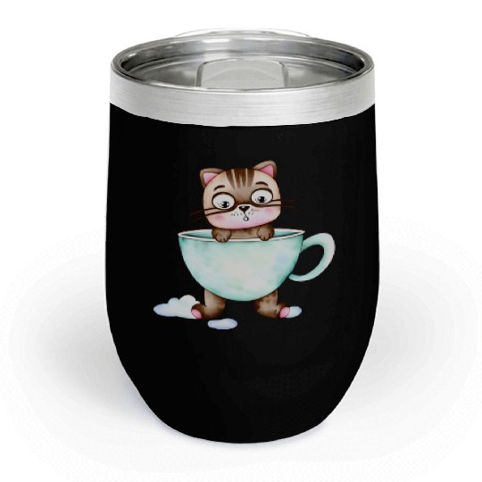 Surprised Silly Cat Wearing Coffee Cup Chill Wine Tumblers