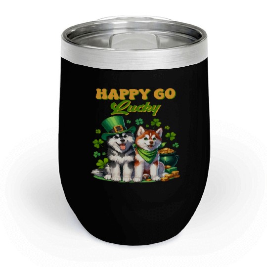 Happy Go Lucky Cute Husky St Patricks Day Chill Wine Tumblers