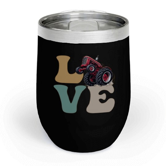 LOVE Tractor Pulling Tractor Driver Farmer Farming Chill Wine Tumblers