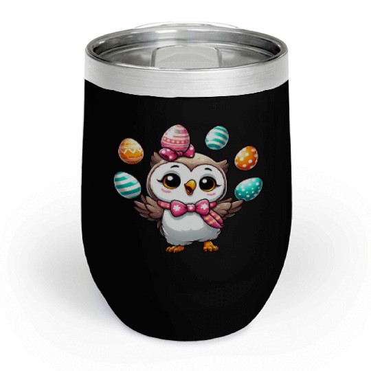 Easter Egg Owl Juggling Chill Wine Tumblers