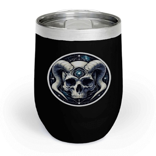 Cosmic Nirvana Serenity: Horned Skull Chill Wine Tumblers