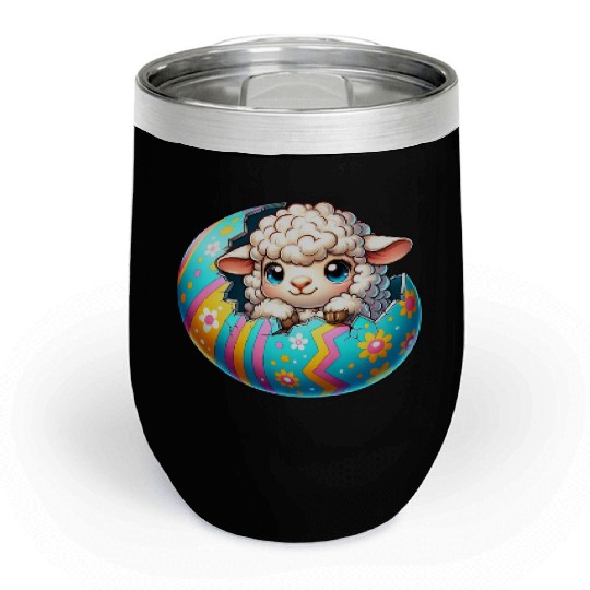 Colorful Lamb Hatching from Easter Egg Cartoon Chill Wine Tumblers