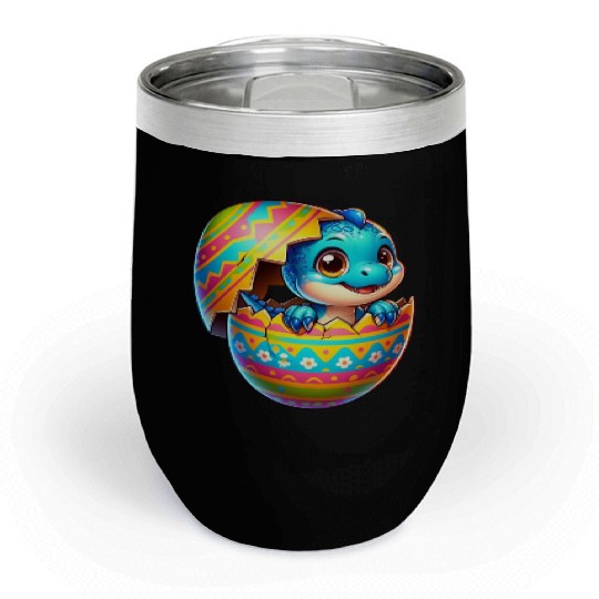 Easter Egg Dino T-Rex Hatching Colorful Cartoon Chill Wine Tumblers