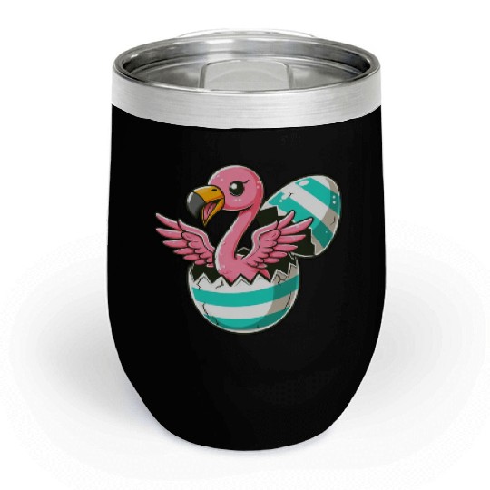 Flamingo Hatching from Easter Egg Easter Surprise Chill Wine Tumblers