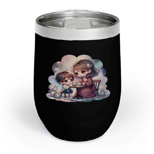 Mother and Son Enjoying a Cozy Tea Party Chill Wine Tumblers