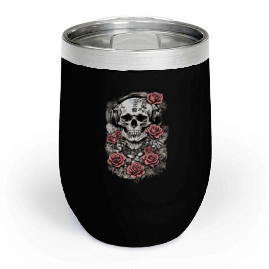 Rock & Roses Chill Wine Tumblers: Skull, Roses & music nout