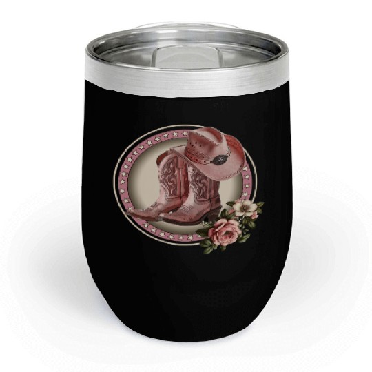 PINK COWGIRL BOOTS, PINK COWGIRL HAT RETRO WESTERN Chill Wine Tumblers