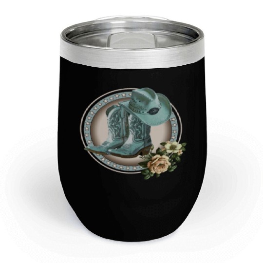 BLUE COWGIRL BOOTS, COWGIRL HAT, COWBOYS, WESTERN Chill Wine Tumblers