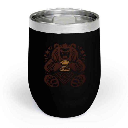 Cute Grizzly with Hamburger, Brown Chill Wine Tumblers