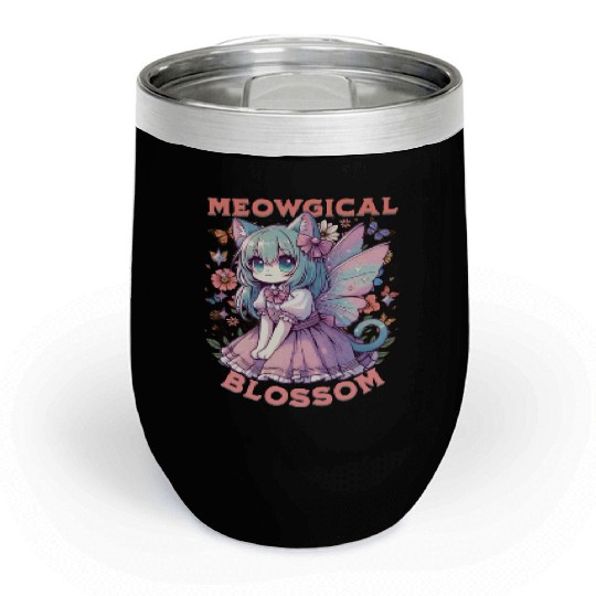 Meowgical Blossom Enchanting Fairycore Cat Fantasy Chill Wine Tumblers