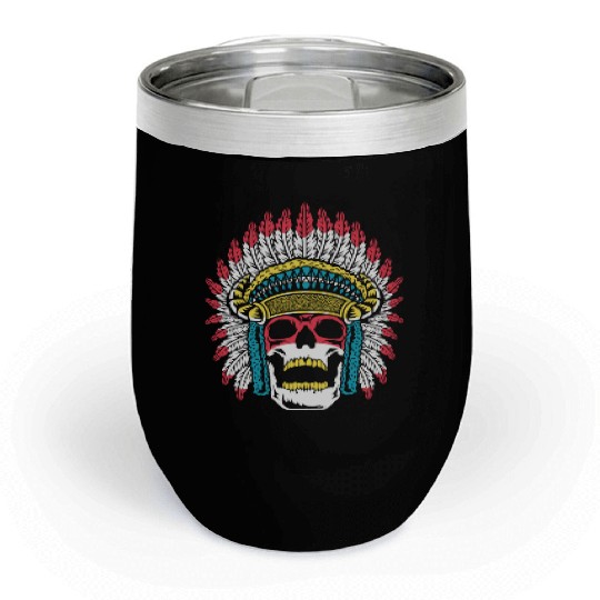 Indigenous Native American Skull Skull Head Chill Wine Tumblers