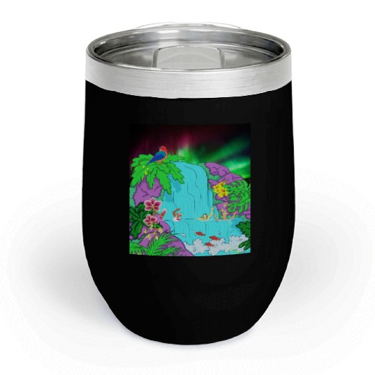 Northern Lights Waterfall Serenity with Swimmers Chill Wine Tumblers