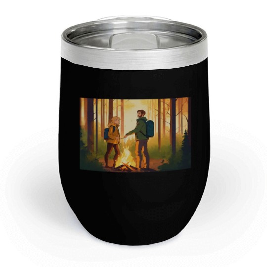 an illustration style where young man with brown Chill Wine Tumblers