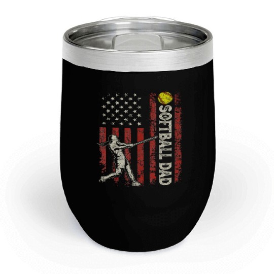 Softball Dad US Flag Gifts For Dad Men Patriotic Chill Wine Tumblers