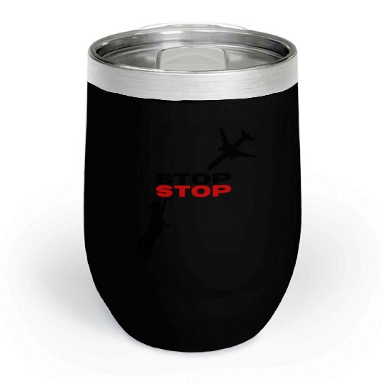 Funny Hilarious Cat Kitty Stop Airplane In Mid Air Chill Wine Tumblers