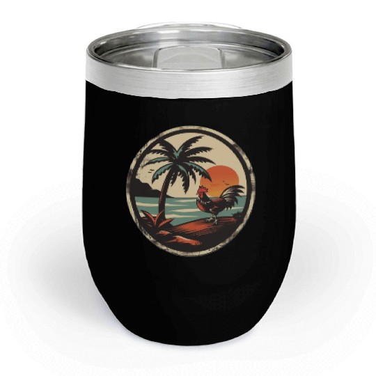 Retro Chicken and Palm Tree Chill Wine Tumblers