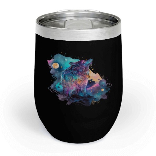 Wolf Print, Cosmic Wolves, Animal Print, Cosmos Chill Wine Tumblers