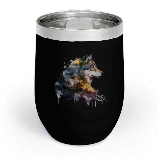 Wolf Print, Cosmic Wolves, Animal Print, Cosmos Chill Wine Tumblers