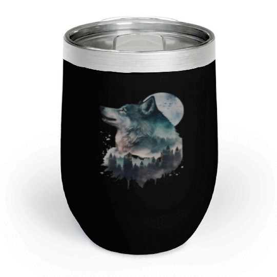 Wolf Print, Cosmic Wolves, Animal Print, Cosmos Chill Wine Tumblers