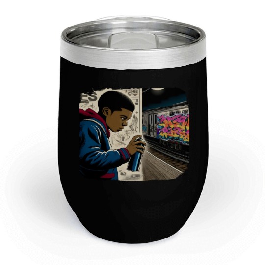 AI Teen in Underground Subway Layup -Masked Border Chill Wine Tumblers