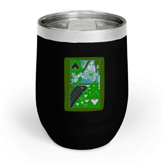 Green Queen of Spades Playing Card Chill Wine Tumblers