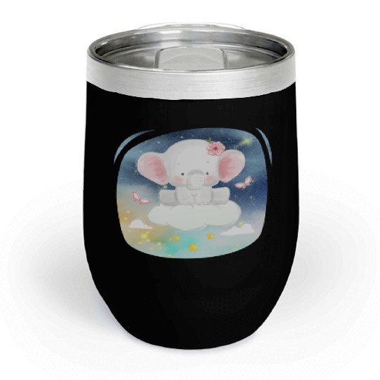 Baby Elephant Ride Up To Sky Using Cloud Excited Chill Wine Tumblers