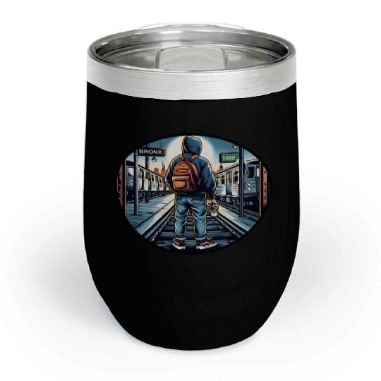 AI Teen in Outdoor Subway Yard - Circle Border Chill Wine Tumblers