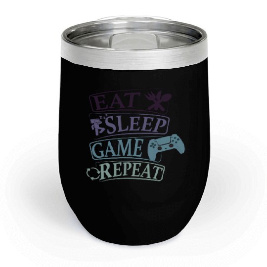 eat sleep game repeat 2 Chill Wine Tumblers